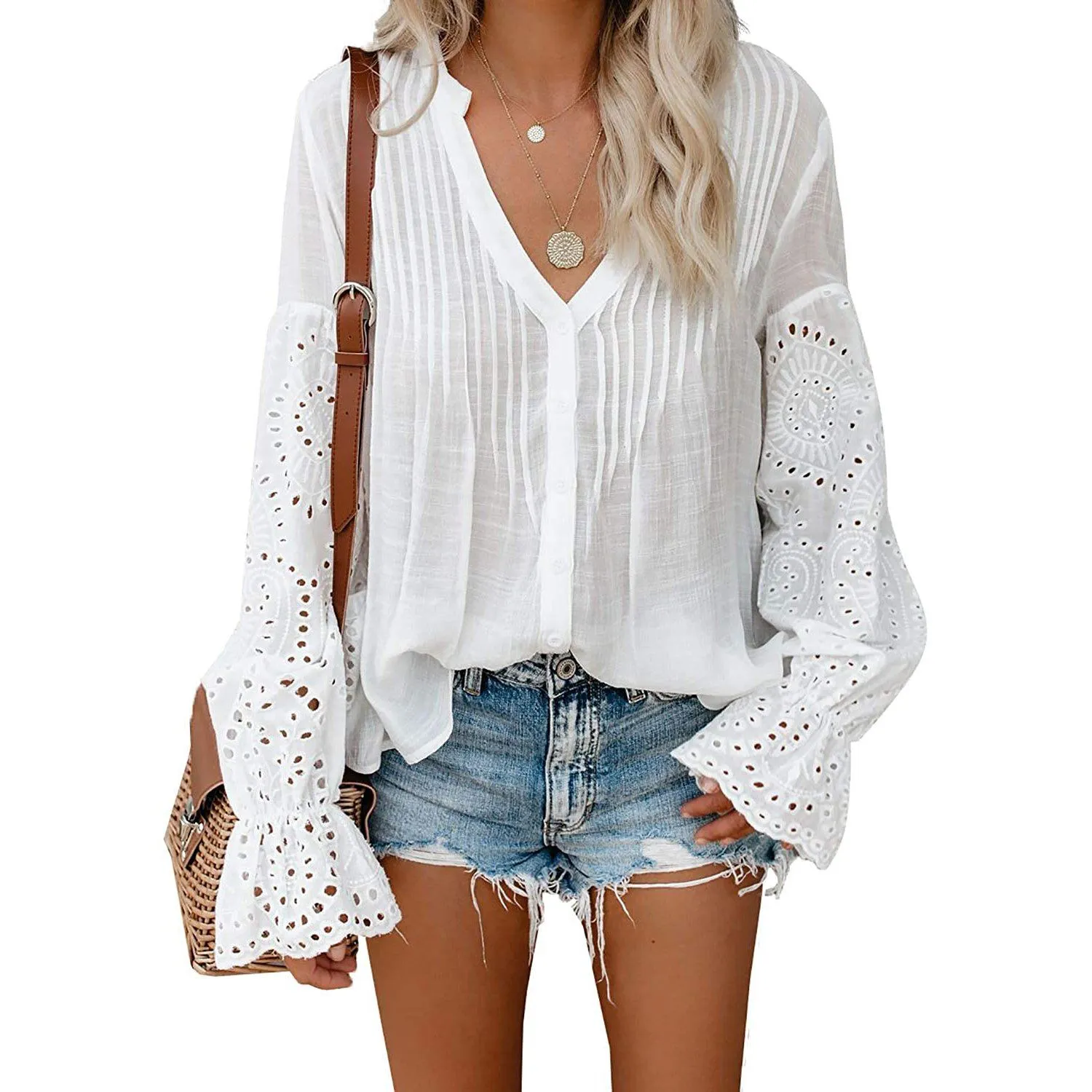 Women's Lace Crochet V-Neck Top