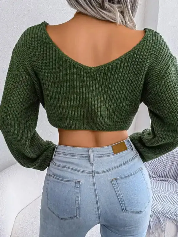 Women’s long sleeve knotted open navel knitted sweater