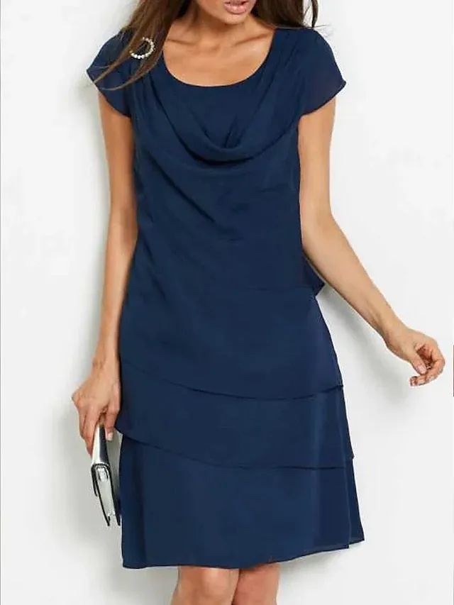 Women's Party Dress Satin Dress Wedding Guest Dress Midi Dress Navy Blue Khaki Short Sleeve Pure Color Ruched Summer Spring Fall Crew Neck Fashion Wedding Guest Vacation Summer Dress 2023 S M L XL