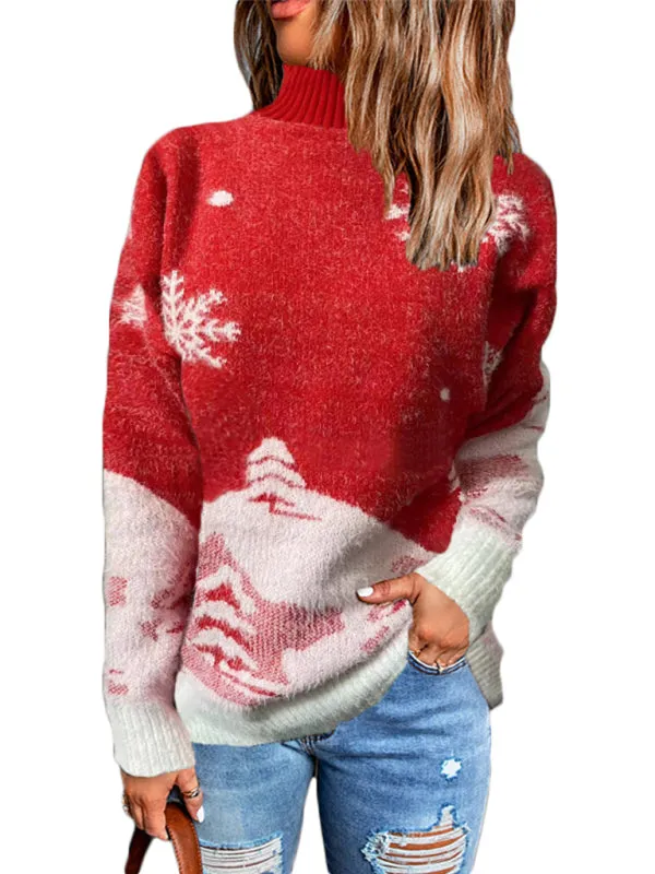 Women's pullover Christmas knitted long sleeve sweater