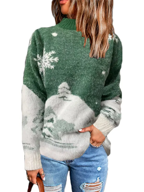 Women's pullover Christmas knitted long sleeve sweater