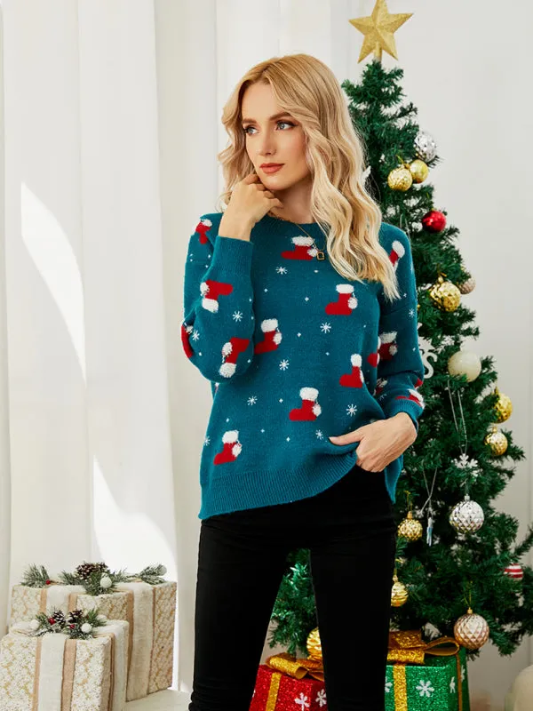 Women's pullover Christmas knitted long sleeve sweater